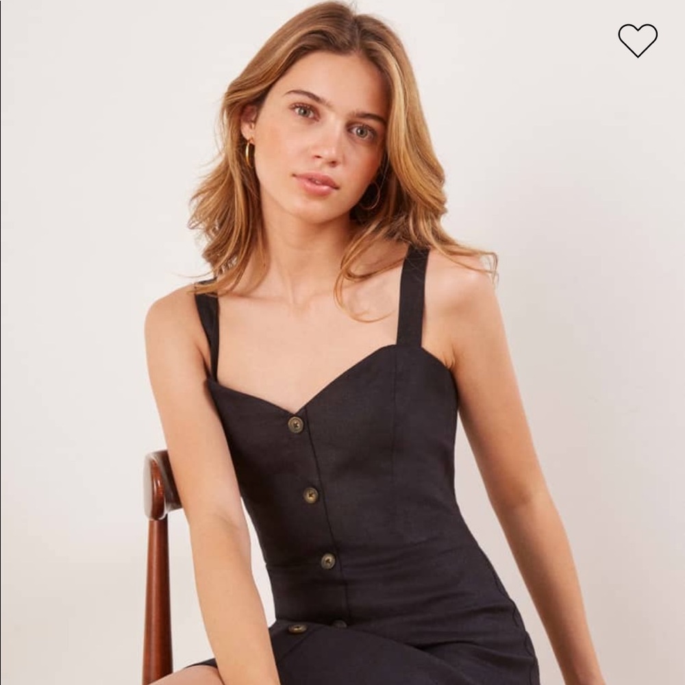 $178 Black Reformation Finn Dress Linen XS 0 2